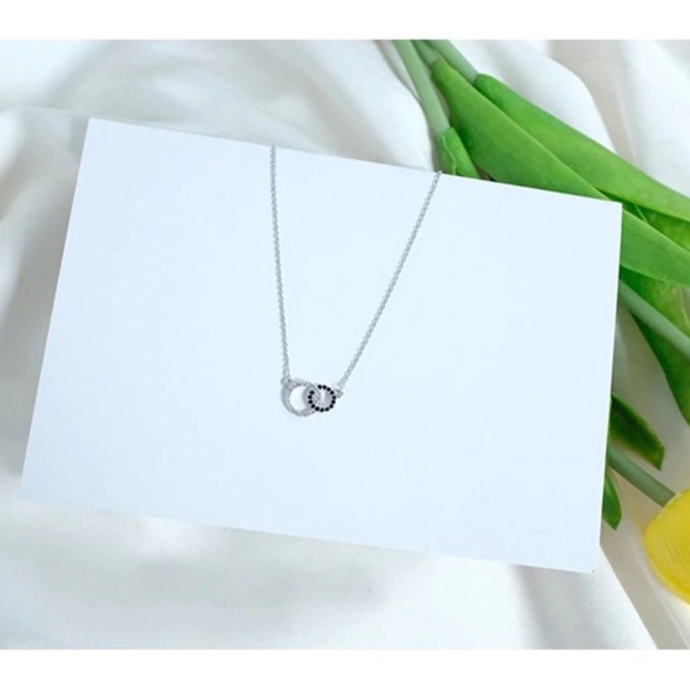 NEW 925 Sterling Silver Diamond Circle Necklace D - Picture 8 of 8